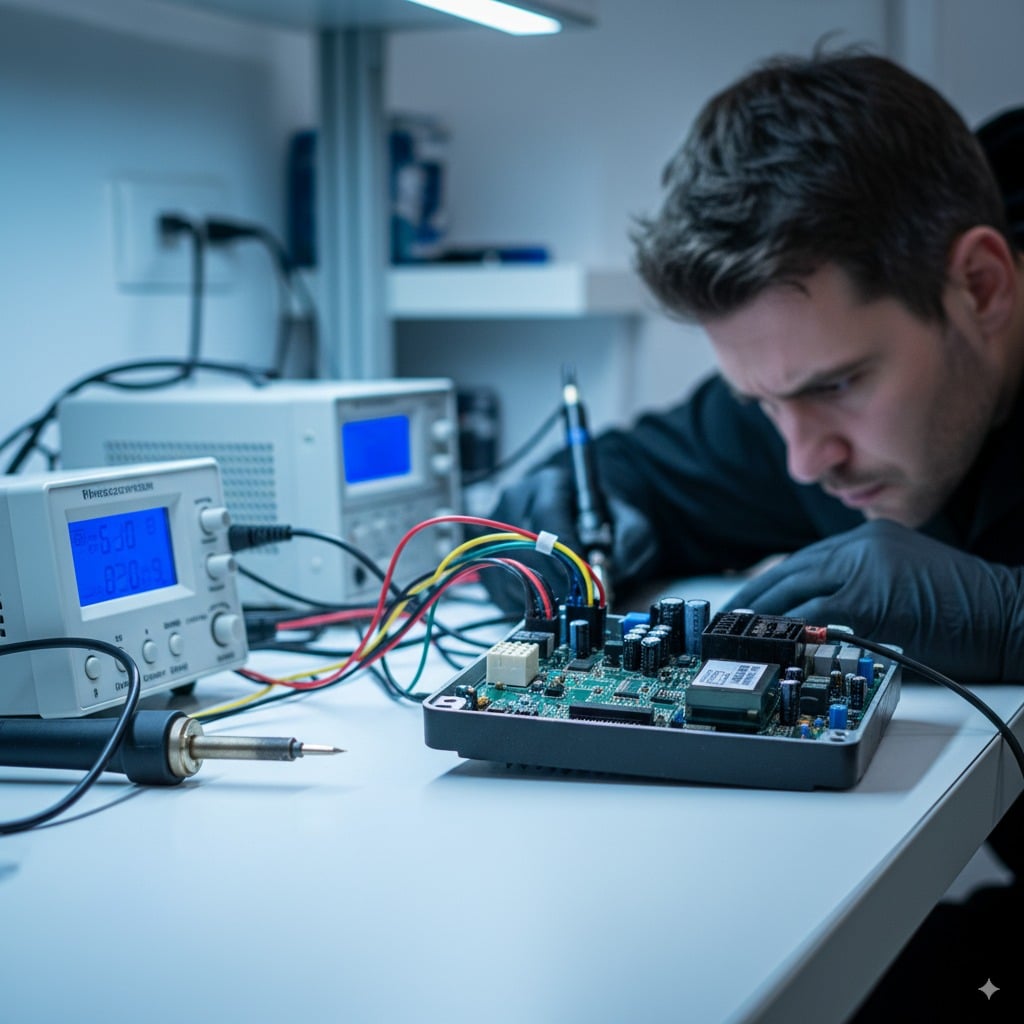Técnico programando ECU com equipamentos especializados